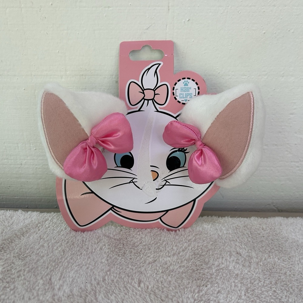 Disney Parks MARIE Aristocats White Cat Ears Pink Bow Girls Snap Hair Clips NWT